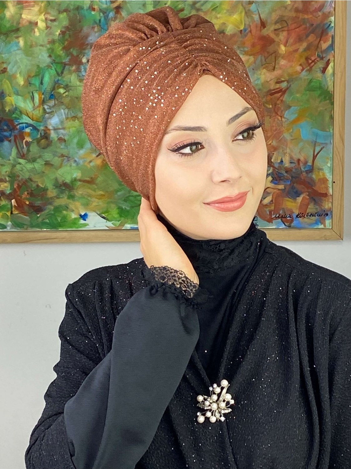 Butik Ambar Sultan Model Mor Simli Büzgülü Dış Bone görsel 7