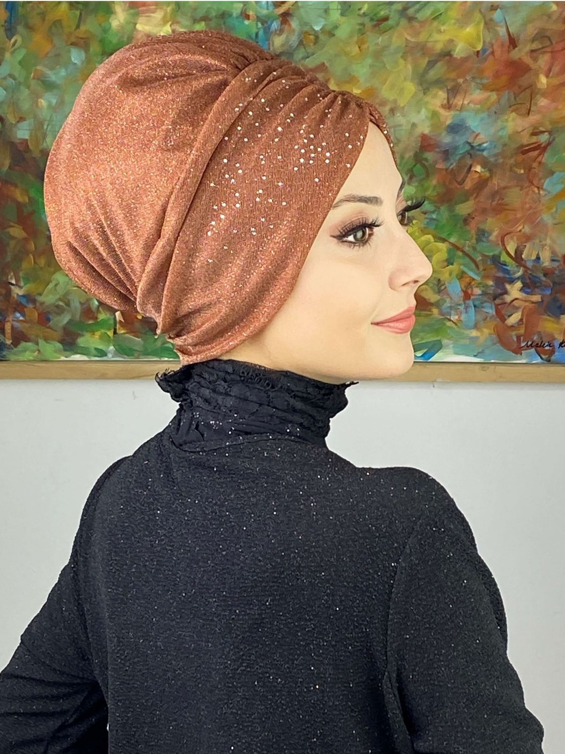 Butik Ambar Sultan Model Mor Simli Büzgülü Dış Bone görsel 8