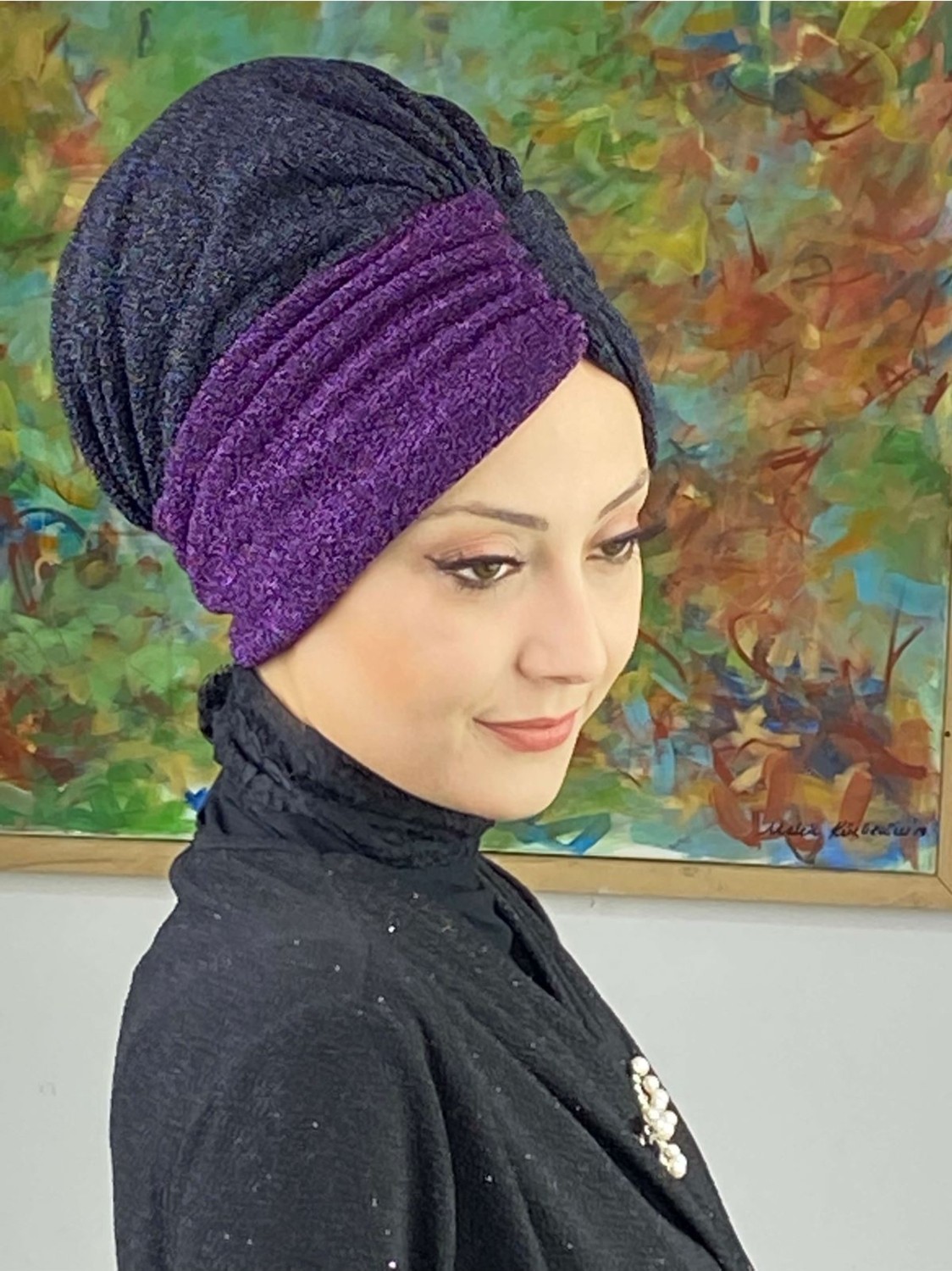 Butik Ambar Sultan Model Siyah&gümüş Büzgülü Dış Bone görsel 2