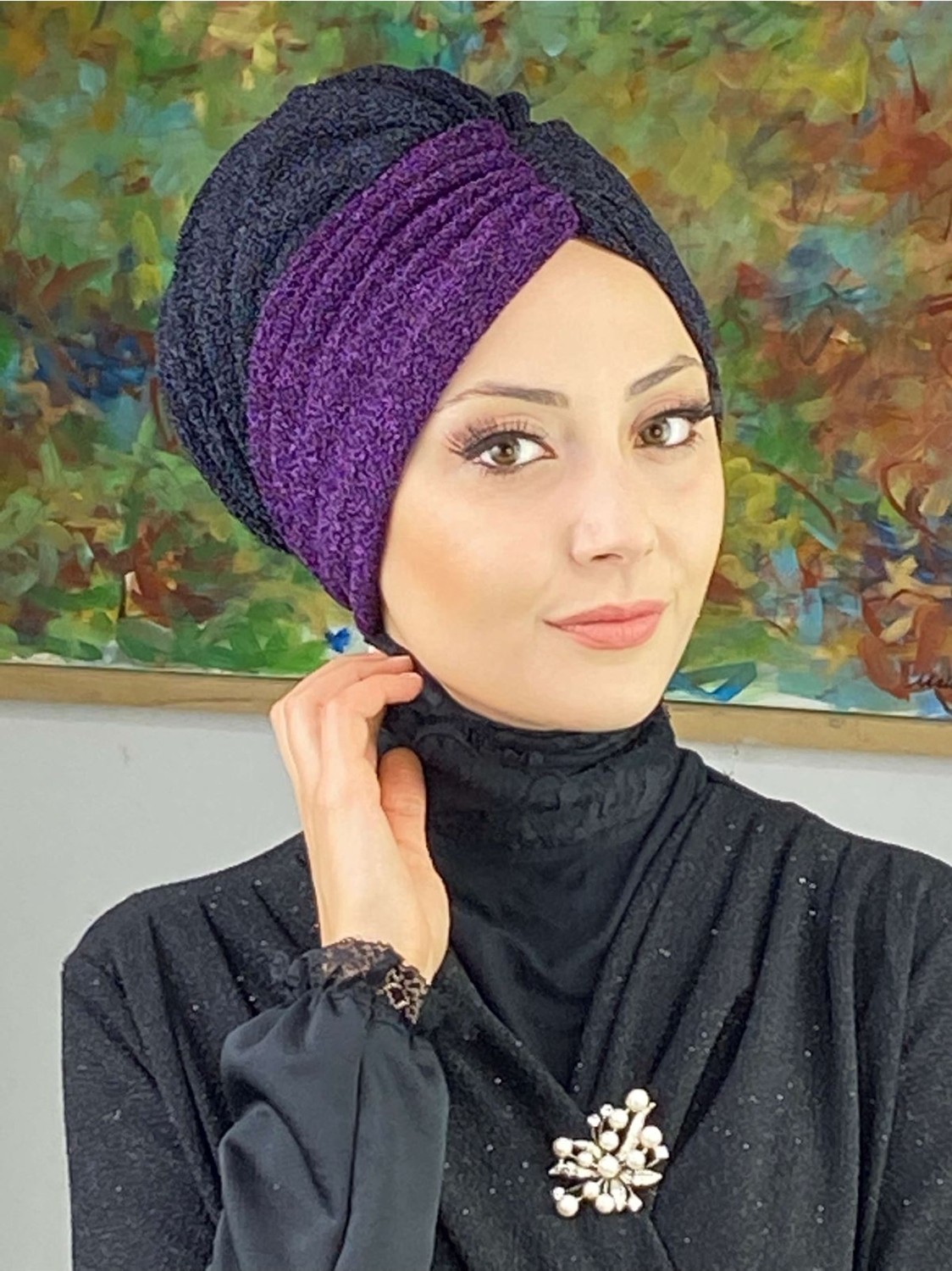 Butik Ambar Sultan Model Siyah&gümüş Büzgülü Dış Bone görsel 3