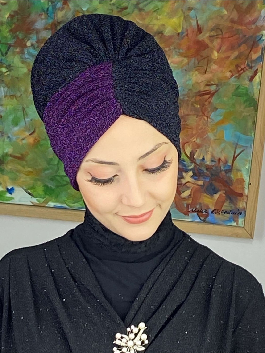Butik Ambar Sultan Model Siyah&gümüş Büzgülü Dış Bone görsel 4