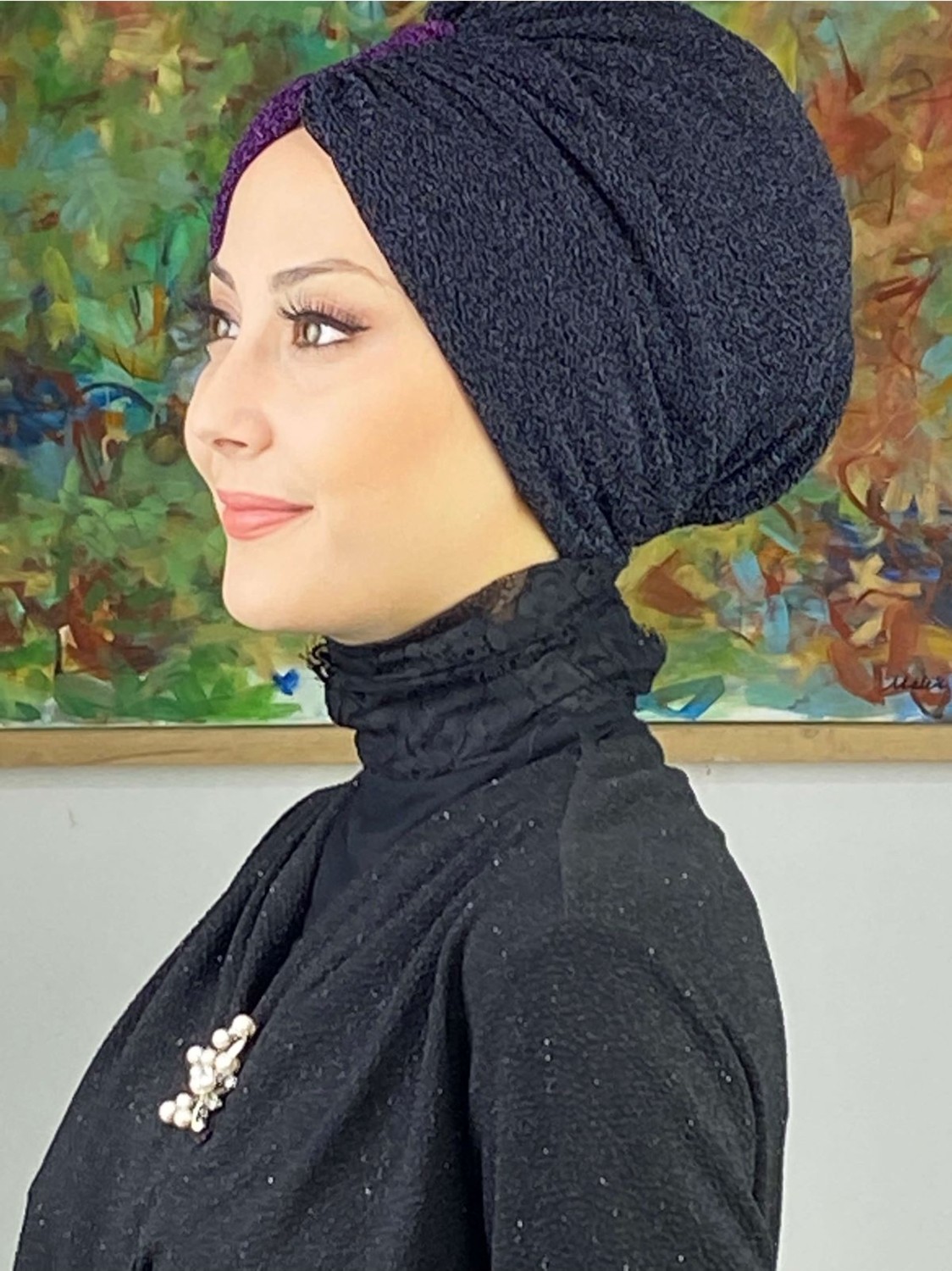Butik Ambar Sultan Model Siyah&gümüş Büzgülü Dış Bone görsel 5