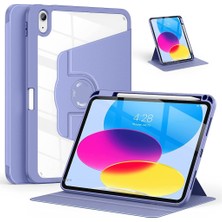 MTK Moveteck iPad 10. Nesil 10.9 2022 Kalem Tutuculu Kılıf 360 Dönen Standlı Uyku Modlu Folio Kapak  360 Derece Dönen Şeffaf Arka