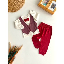 Derin Bebe Neşeli Bebekler Papyonlu Sahte Yelekli Penye Takım Bordo