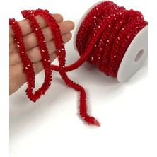 Hayalperest Boncuk Kırmızı Kristal Boncuk Işlemeli Şerit