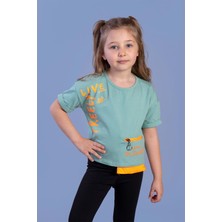 Toontoy Kids Kız Çocuk Neon Uyumlu Cep Detaylı Baskılı Tişört10