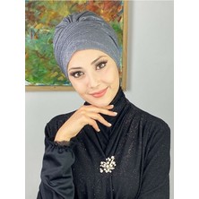 Butik Ambar Saray Model Gri Simli Yan Drapeli Dış Bone
