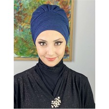 Butik Ambar Saray Model Lacivert Simli Yan Drapeli Dış Bone