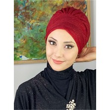 Butik Ambar Saray Model Kırmızı Simli Yan Drapeli Dış Bone