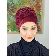 Butik Ambar Saray Model Bordo Simli Yan Drapeli Dış Bone