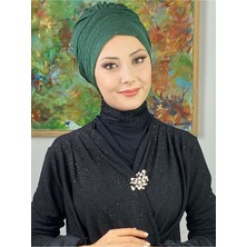 Butik Ambar Saray Model Koyu Zümrüt Simli Yan Drapeli Dış Bone