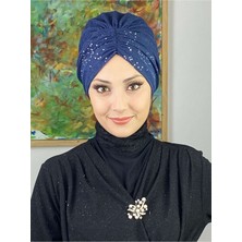 Butik Ambar Sultan Model Lacivert Simli Büzgülü Dış Bone
