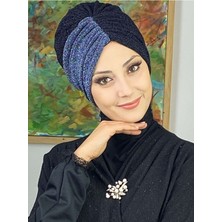 Butik Ambar Sultan Model Siyah Indigo Çift Renkli Büzgülü Dış Bone