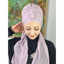 Butik Ambar Hürrem Açık Lila Tek Biritli Simli Atkılı Bone