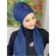 Butik Ambar Hürrem Lacivert Tek Biritli Simli Atkılı Bone
