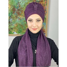 Butik Ambar Hürrem Mor Tek Biritli Simli Atkılı Bone