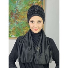 Butik Ambar Hürrem Siyah Tek Biritli Simli Atkılı Bone