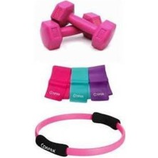 Cosfer Pilates Çemberi 3'lü Plates Bandı ve Dambıl 3'lü Set