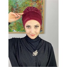 Butik Ambar Topkapı Simli Bordo Çapraz Drapeli Dış Bone