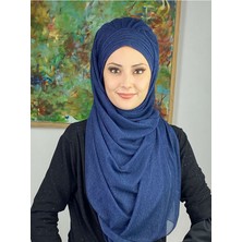 Butik Ambar Topkapı Lacivert Simli Çapraz Drapeli Hazır Şal