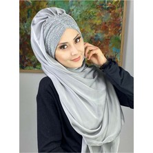 Butik Ambar Sultan Model Gümüş Fransız Şifon Büzgülü Şal