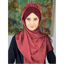 Butik Ambar Sultan Model Bordo Fransız Şifon Büzgülü Şal