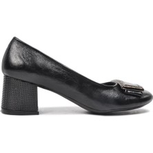 Ayakmod 3200 Siyah Kırışık Taş Detaylı Kadın Topuklu Ayakkabı