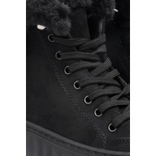 White Line 0115 Siyah Süet Kürklü Kadın Sneaker Bot