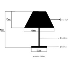 Navemu Dante Abajur ( Altın Gövde Kaplama /  Q25 cm  Konik Başlık / Siyah Kumaş)  JR1080100
