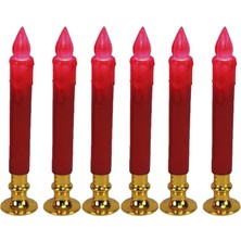 Pandoli LED Kırmızı Renkli Pilli Kırmızı Renk Plastik Şamdan Mumu 19 cm 6 Adet