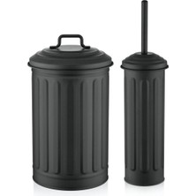 The Mia Galvaniz 2'li Çöp Kovası Tuvalet Fırçası Banyo Seti Siyah GLV0644