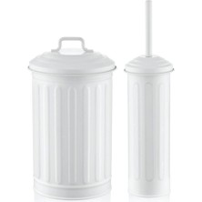 The Mia Galvaniz 2'li Çöp Kovası + Tuvalet Fırçası Banyo Seti Beyaz GLV0645