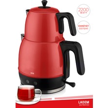 Evia Ladem Vişne Kırmızı Geniş Kapasiteli 2200 Watt Paslanmaz Çelik Çay Makinesi Ve Su Isıtıcısı. EA-4309