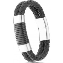 Son Sanat Çift Örgülü Deri Çelik Erkek Bileklik