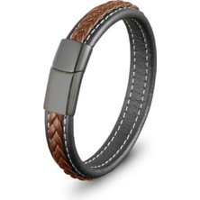 Son Sanat Hakiki Deri Saç Örgülü Çelik Erkek Bileklik