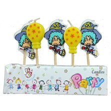 Pandoli Kürdan Altlığı ile Beraber 6 cm Cadı Şeklinde ve Yıldızlı Balon Şekilde Mum 5 Adet