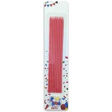 Pandoli 15 cm Fosforlu Renklerde Parti Mumu 10 Adet Altlıkları Ile Beraber Kırmızı Renk