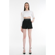 Le Noir Noir Logo Band Gabardin Şort