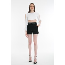 Le Noir Noir Logo Band Gabardin Şort