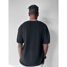 Abluka Online Oversize Ince Triko T-Shirt Siyah