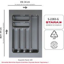 Starax S-2283-G Çekmece Içi Plastik Kaşıklık Gri En:34-28 D:49-40 cm Arası Kesilir 6 Göz