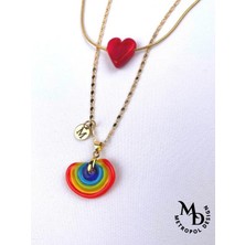 Metropol Design Murano Harfli Gökkuşağı ve Kalp Kolye