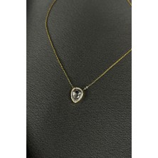 Mooni Accessories Damla Model Tek Taş Pırlanta Zirkon Taşlı Altın Gold Renk 316L Çelik Zincir Kolye