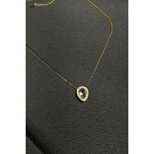 Mooni Accessories Damla Model Tek Taş Pırlanta Zirkon Taşlı Altın Gold Renk 316L Çelik Zincir Kolye