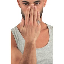 Labalaba Erkek Antik Gümüş Kaplama Ayarlanabilir Haç Formlu Yüzük