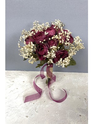 Hayalperest Boncuk Bordo Şakayık Çiçekli Cipsolu Gelin Çiçeği