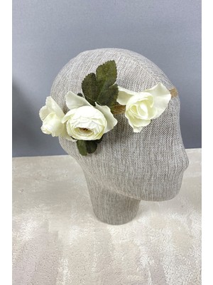 Hayalperest Boncuk Krem Ortanca ve Şakayık Çiçekli Saç Aksesuarı