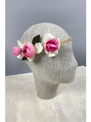 Hayalperest Boncuk Pembe Ortanca ve Şakayık Çiçekli Saç Aksesuarı