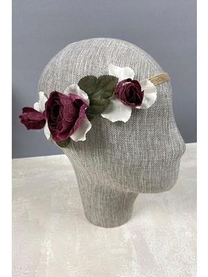 Hayalperest Boncuk Bordo Ortanca ve Şakayık Çiçekli Saç Aksesuarı