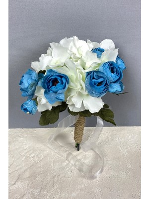 Hayalperest Boncuk Mavi Ortanca Şakayıklı Gelin El Buketi